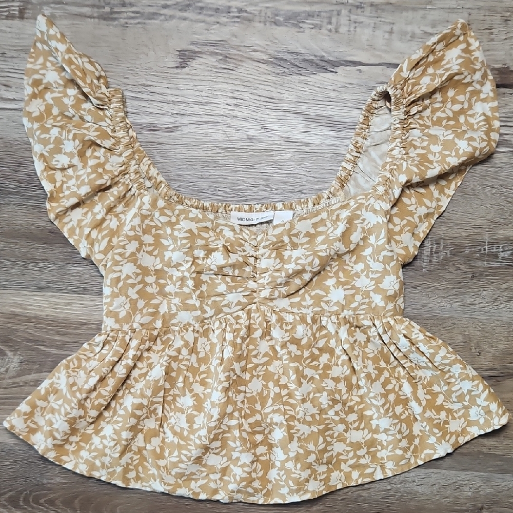 Urban Outfitters Tan Floral Blouse